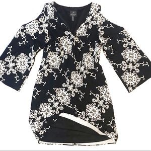 Adrianna Papell Black and White Printed Wrap Dress